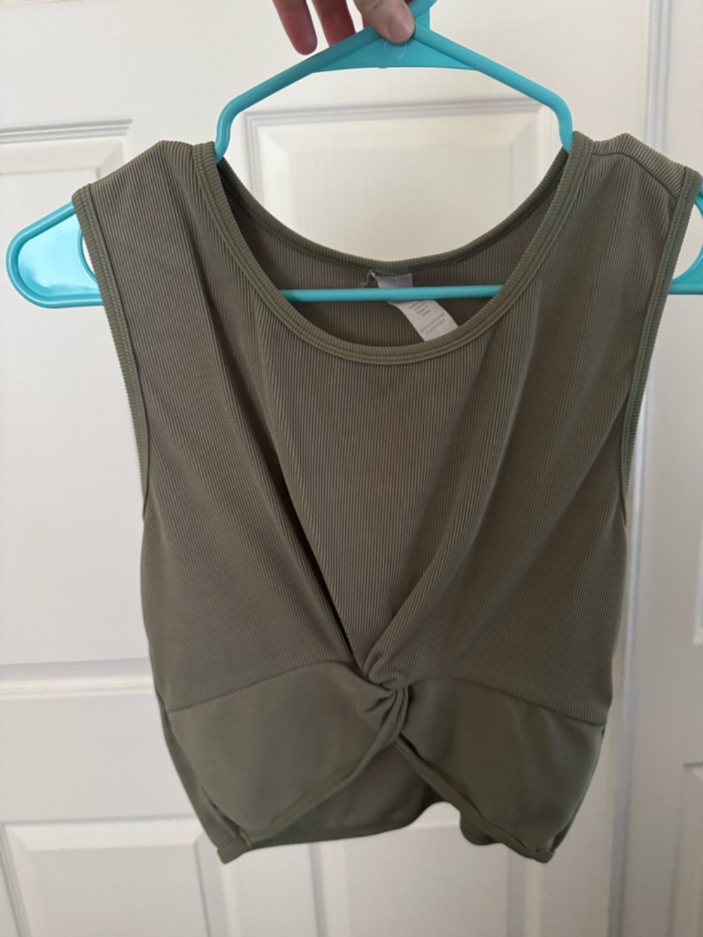 Ribbed Twist-Front Crop Tank Top - Olive